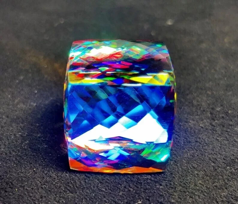 49 CT Natural Rainbow Color Cube Cut Mystic Topaz Certified A++ Gemstone
