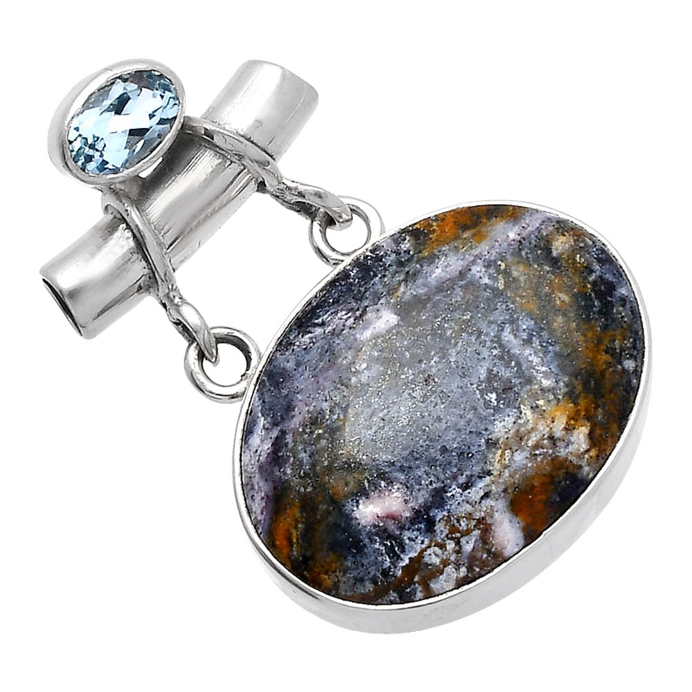 Indian Blanket Jasper and Sky Blue Topaz 925 Silver Pendant Jewelry P-1276
