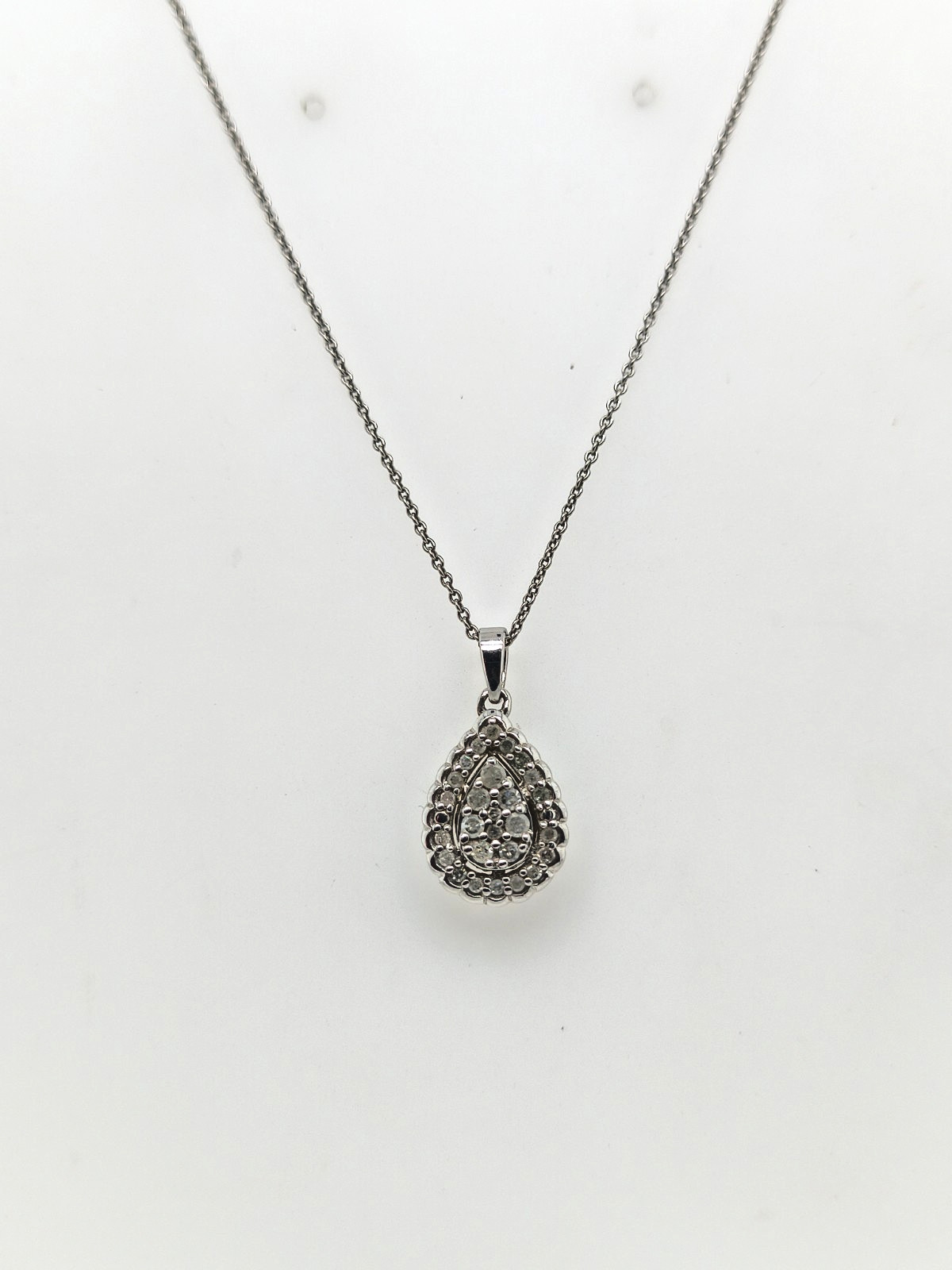 Diamond Sterling Silver Teardrop Necklace and Earring Set Pear