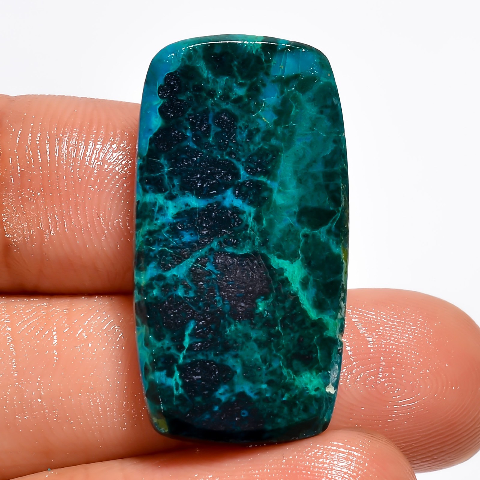 25.5 Ct Natural Chrysocolla Radiant Shape Cabochon Loose Gemstone 28X15X4 mm