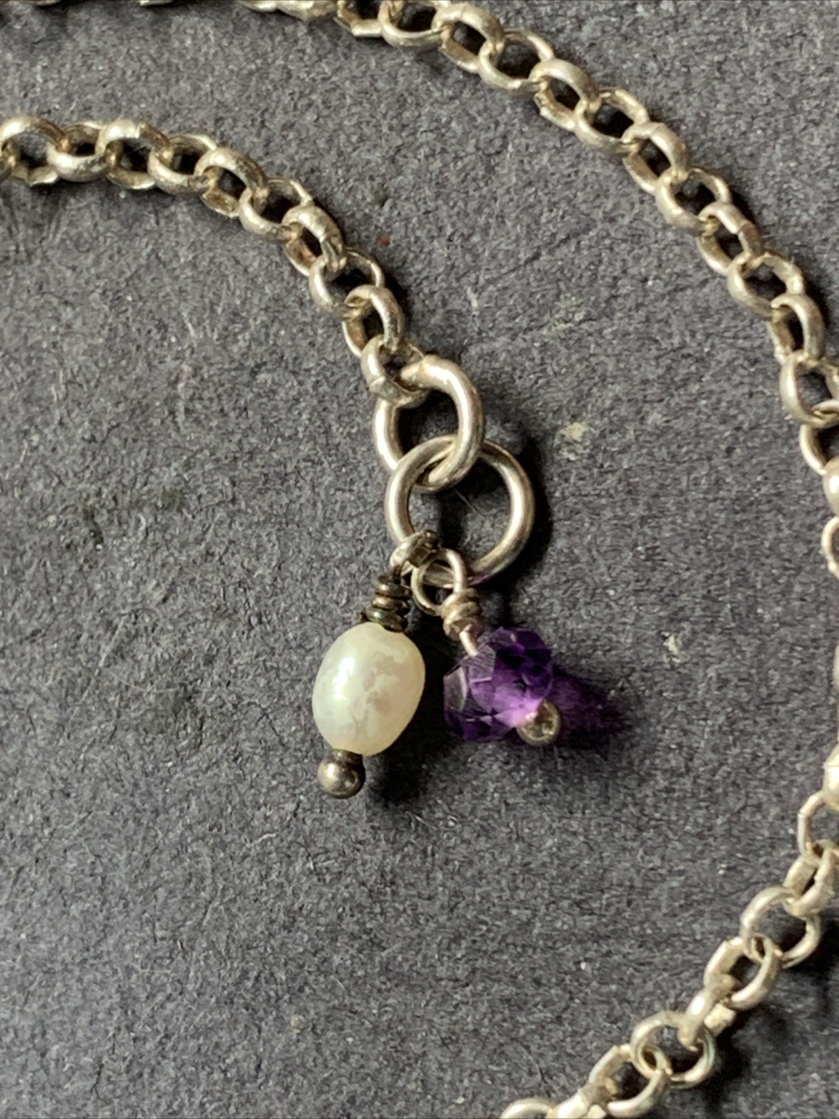 STERLING SILVER 925 Lot Necklace Charms SS18 Simple Chain Dainty Pearl Purple