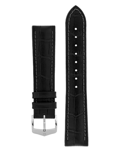 18MM Hirsch PAUL Italian Calfskin/Premium Caoutchouc Black Alligator Watch Strap