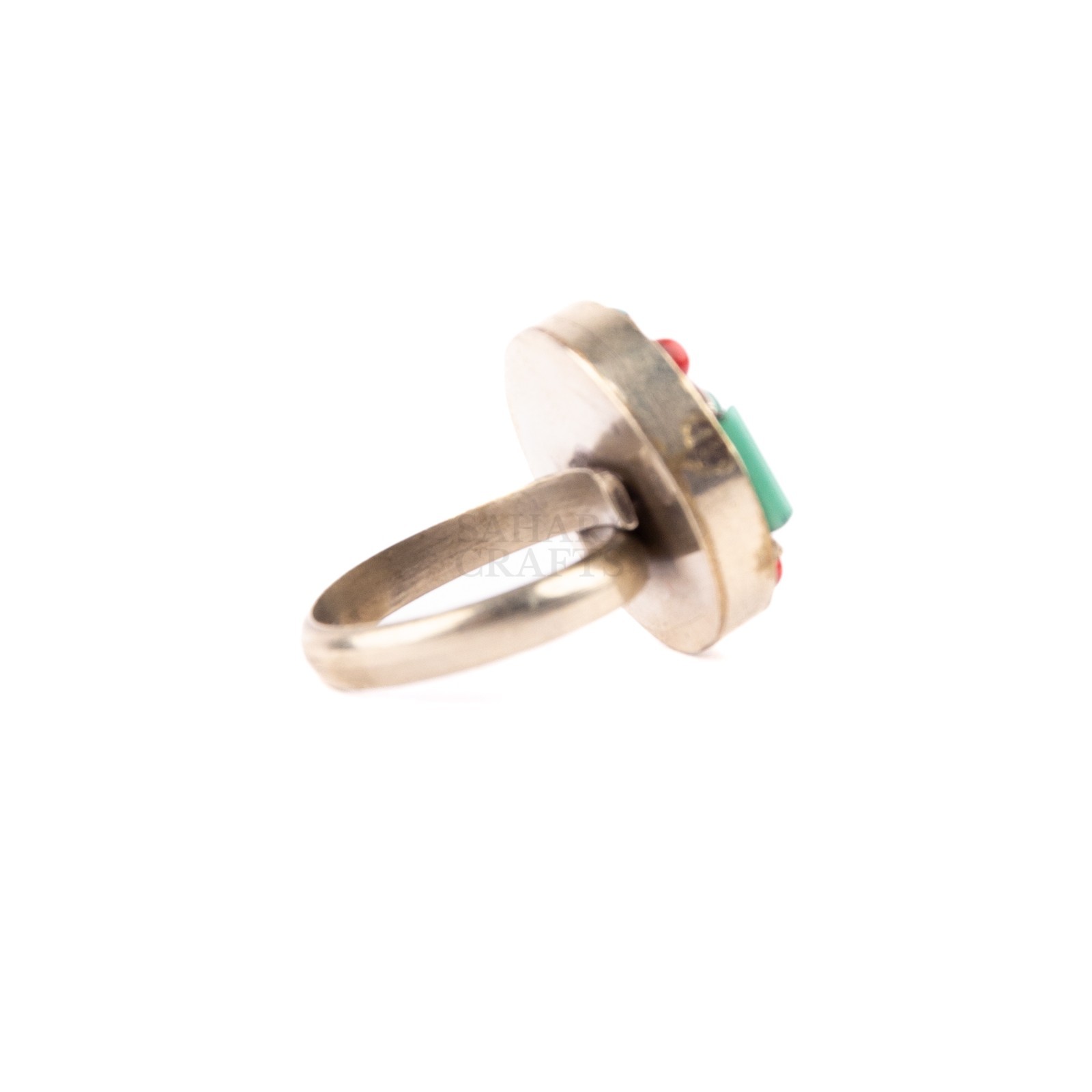 Tibetan Ring, Red Coral Turquoise Beads, Handmade Tribal Ring, Tibetan Bead U9.5