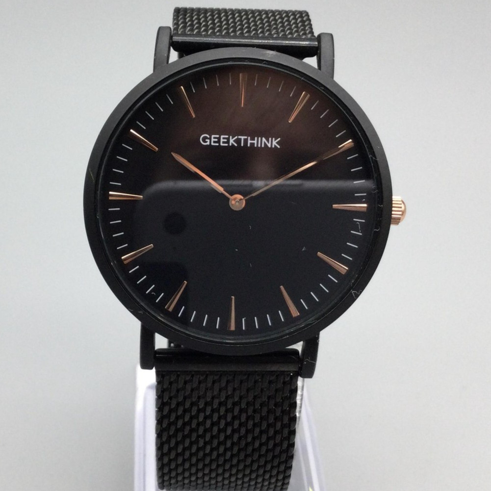 GEEKTHINK Watch Black Mesh Band Stainless Steel Minimalist Analog New Battery