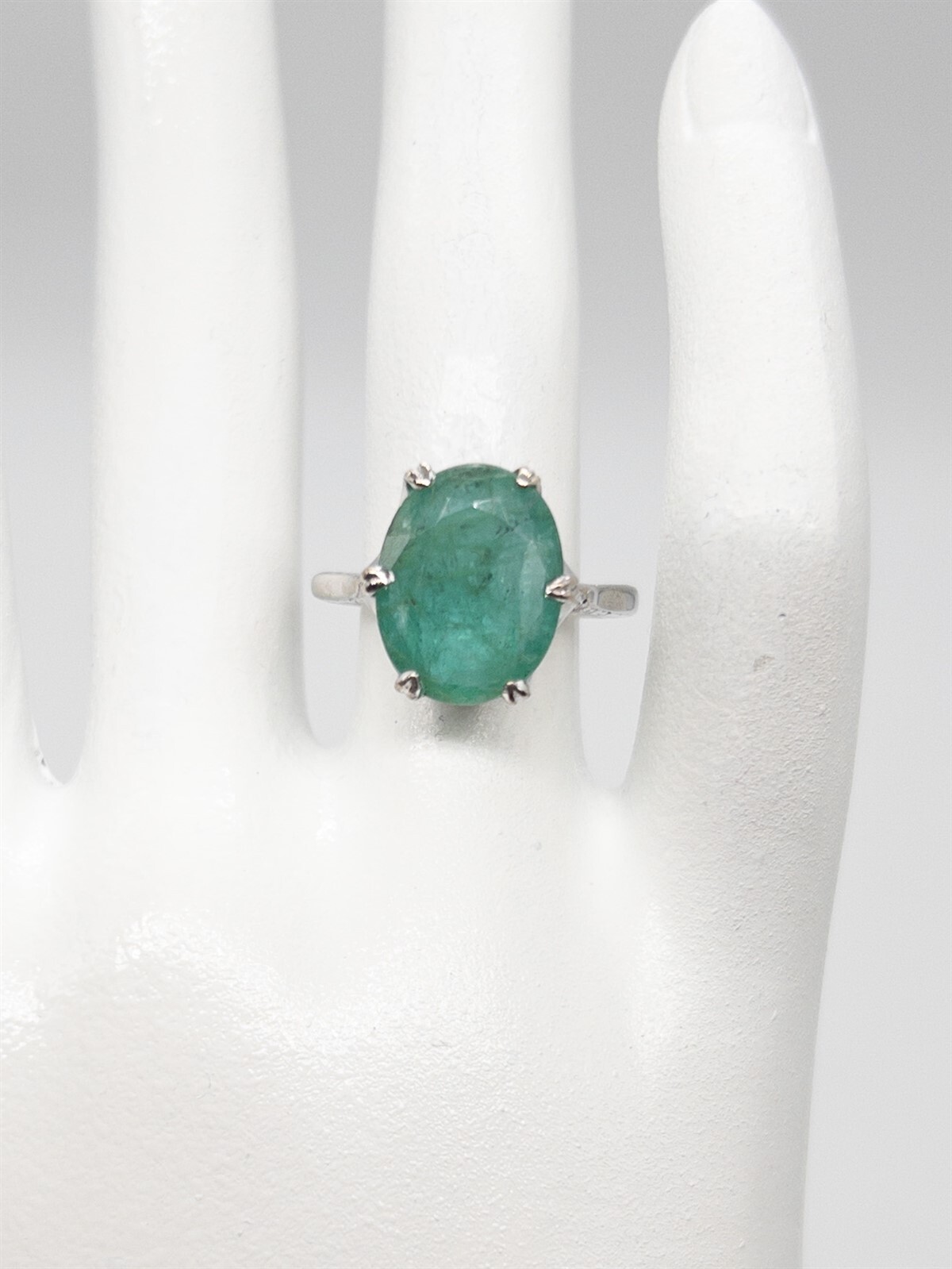 Designer $14,000 8ct Natural Emerald 18k White Gold Palladium Ring SIGNED