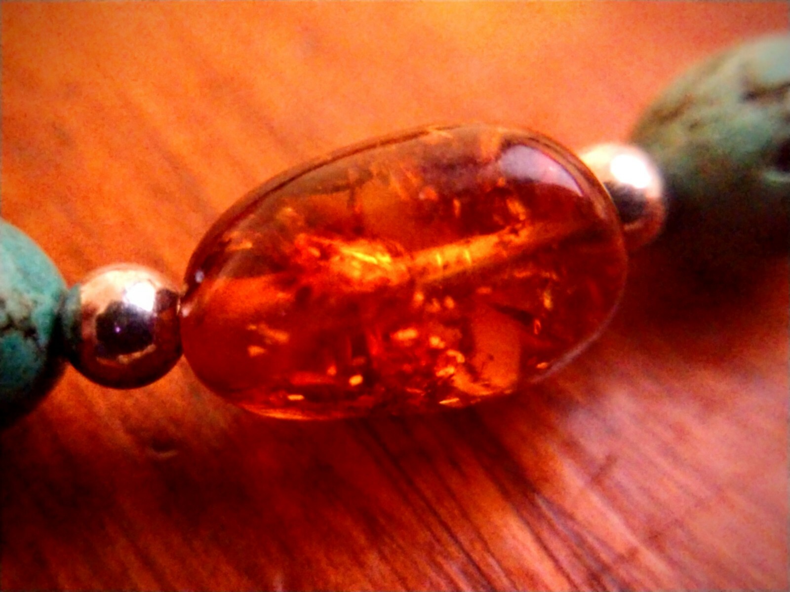 Sterling Silver~AMBER from Poland Casual & Pretty Bracelet Amber & Green Beads ~