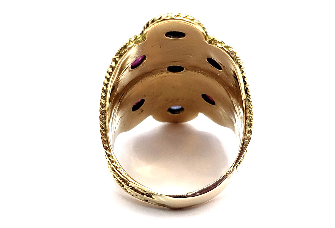 18K Yellow Gold Etruscan Byzantine Ruby & Sapphire Ring