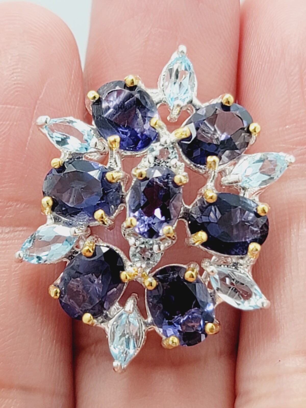 Natural Heated Iolite, Topaz Gems Ring Sz 6 .925 Parts Per 1000 Sterling Silver