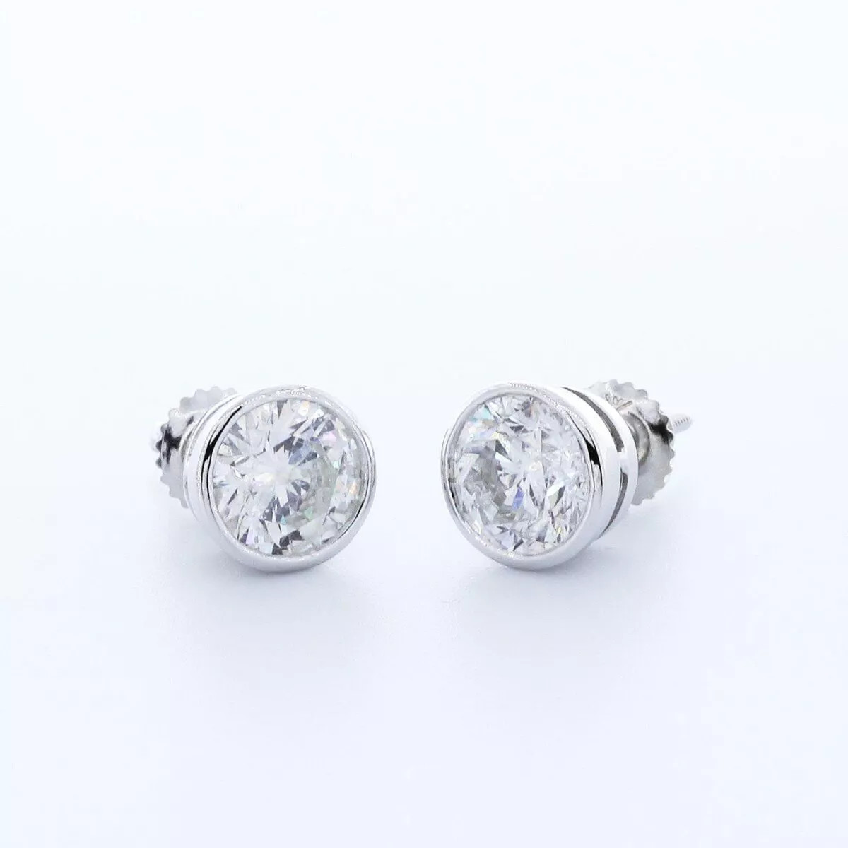 Stud Earrings Classic Bezel Set 14K Gold 3.75 Carat Round Natural Diamond G SI1
