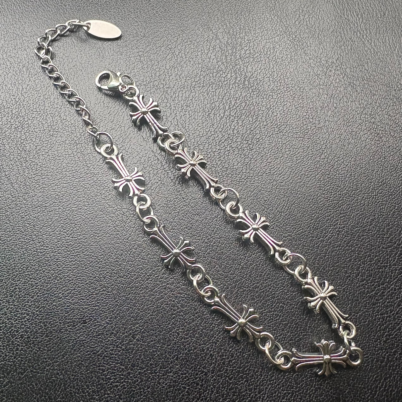 8.5″ Y2K Gothic Cross Link Chain Bracelet Silver Vintage Punk Grunge Alt Style