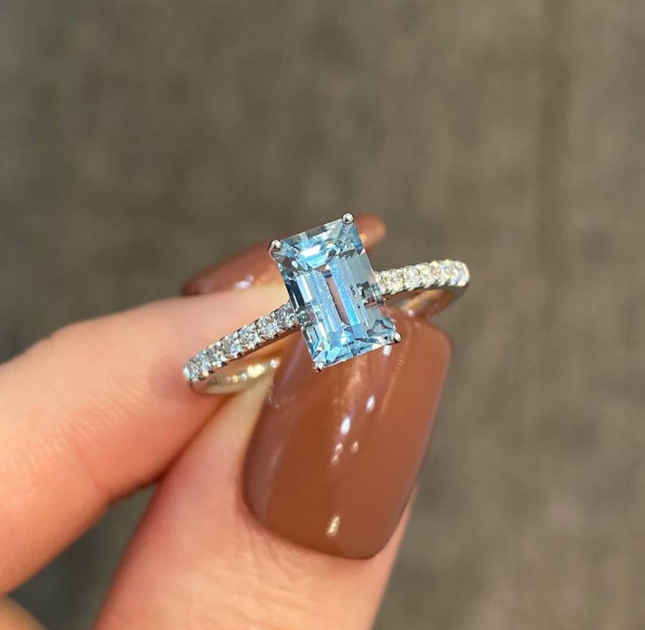 Aquamarine Baguette Ring Moissanite Gold Plated Silver Ring Gifts For Her