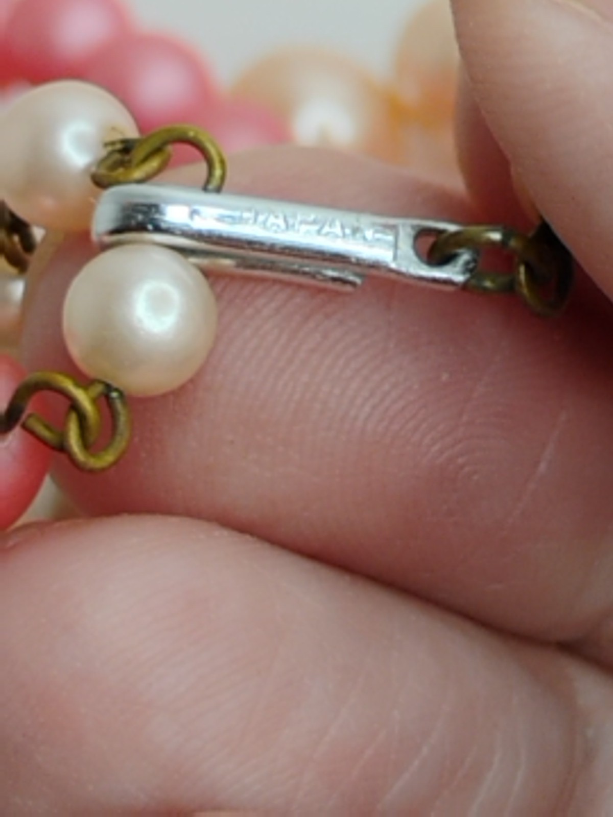 Japan On Clasp Two Necklaces ,Pink And White Faux Pearls, , Vtg