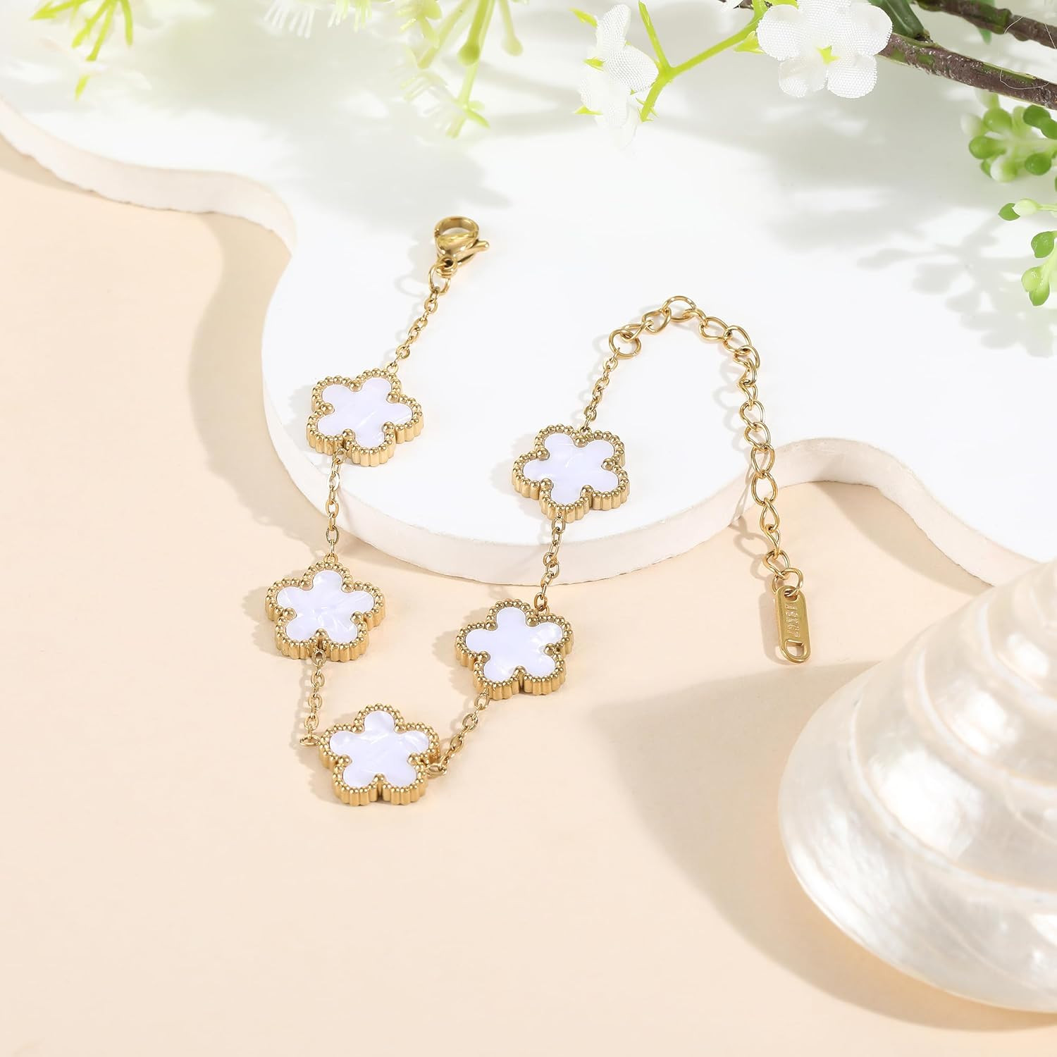 Pulsera trebol 4 hojas TICVSS mujer acero inoxidable chapado en oro 18K regalo
