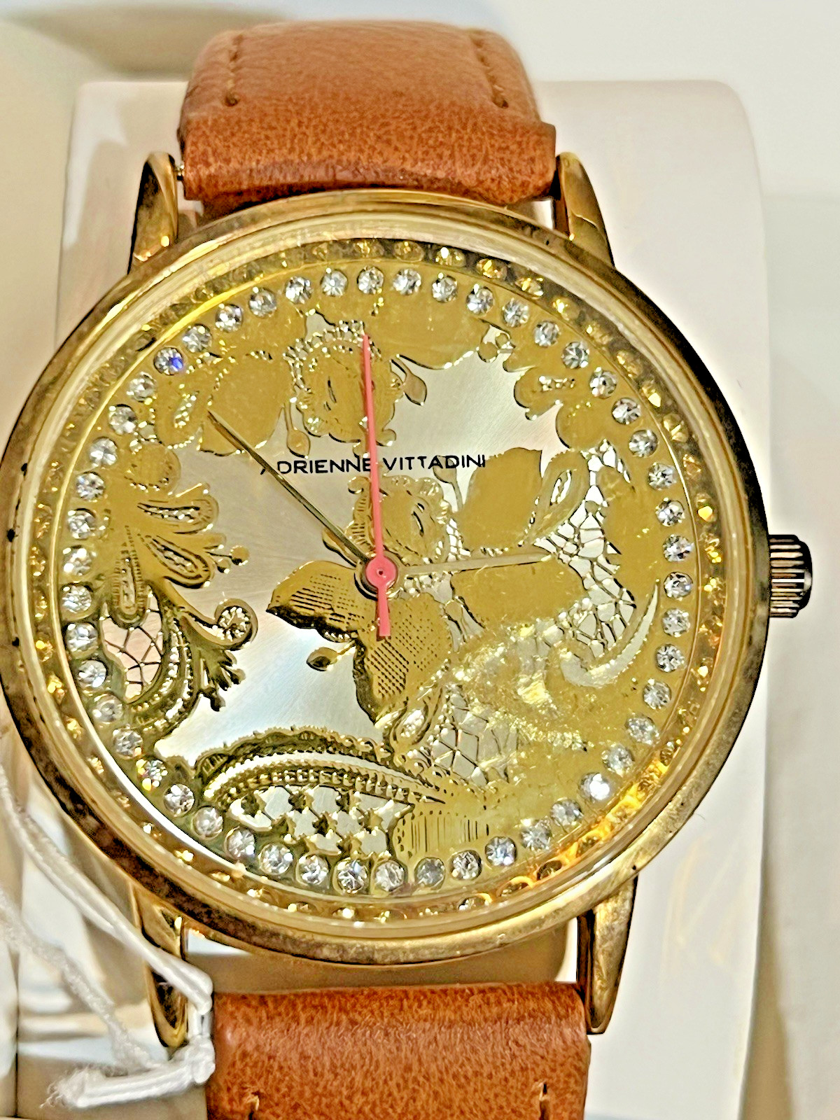 NIB Adrienne Vittadini Ladies’ Gold Tone Leaf Floral Dial Watch AD10759 (1765)