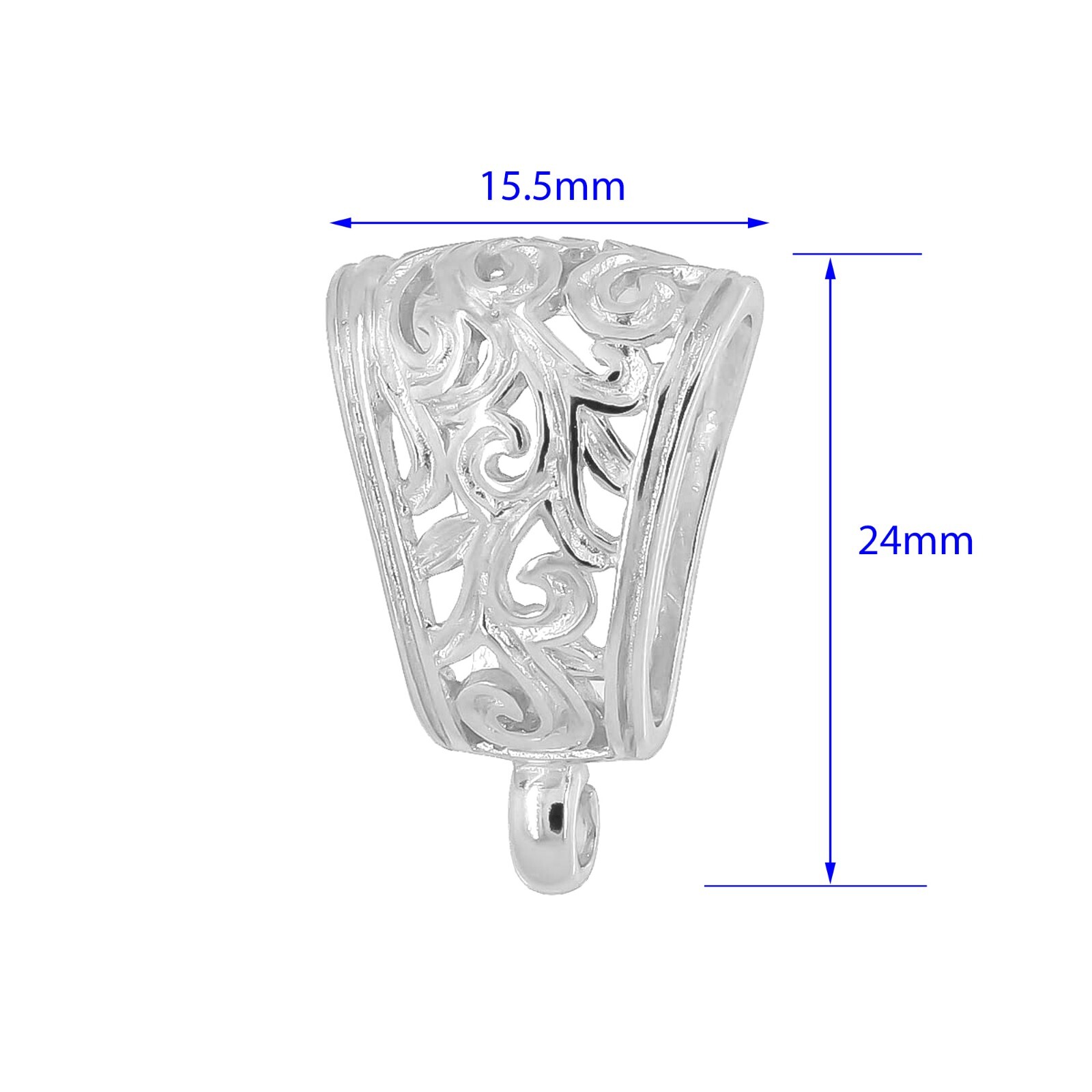 Extra Large Sterling Silver Filigree Pendant Clasp Slider Bail Connector #97365