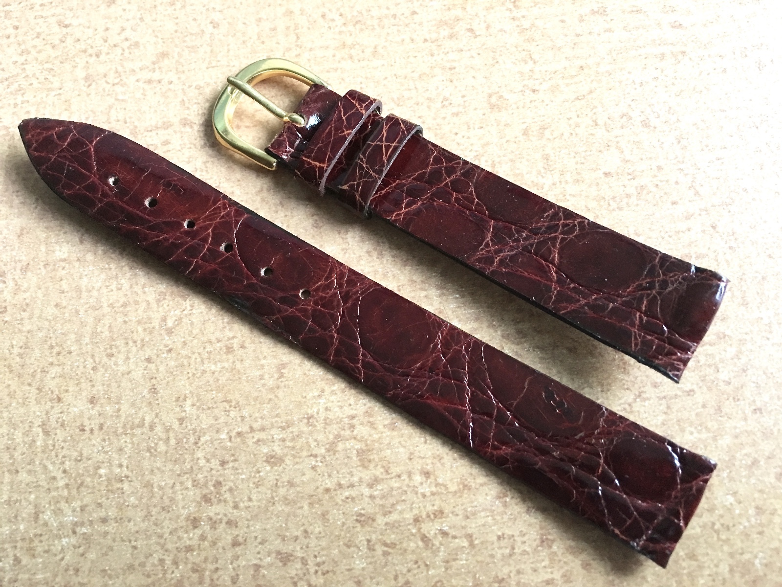 Rich dark brown 14mm NOS vintage watch strap Genuine Crocodile Made in Italy