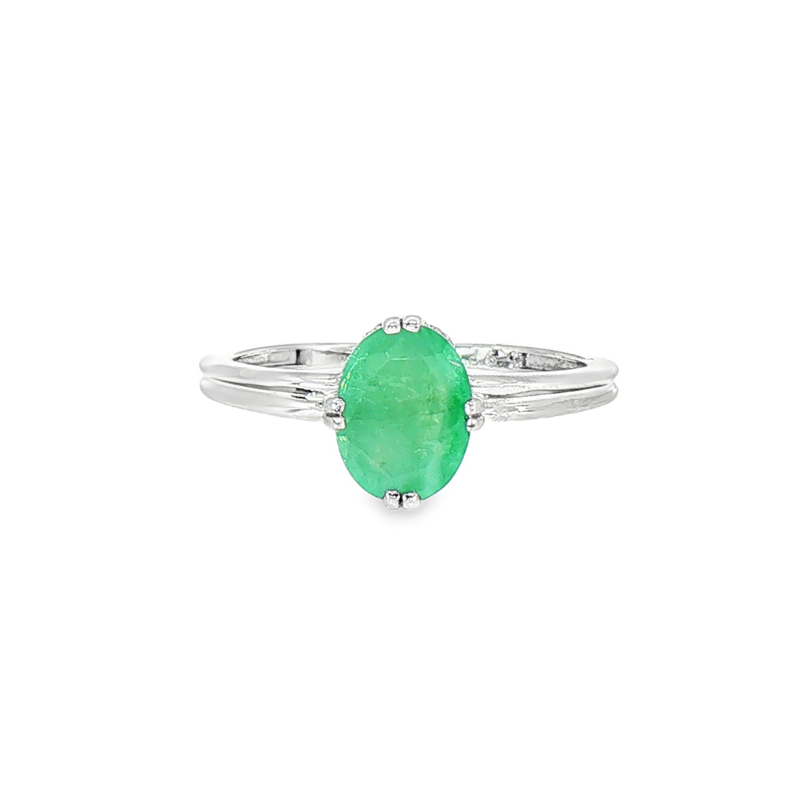 925 Sterling Silver Natural Emerald Gemstone Ring Oval Top Rich Green 7