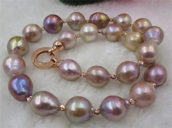 gorgeous 11-14MM wonderful Rainbow purple FURROW Kasumi pearl necklace
