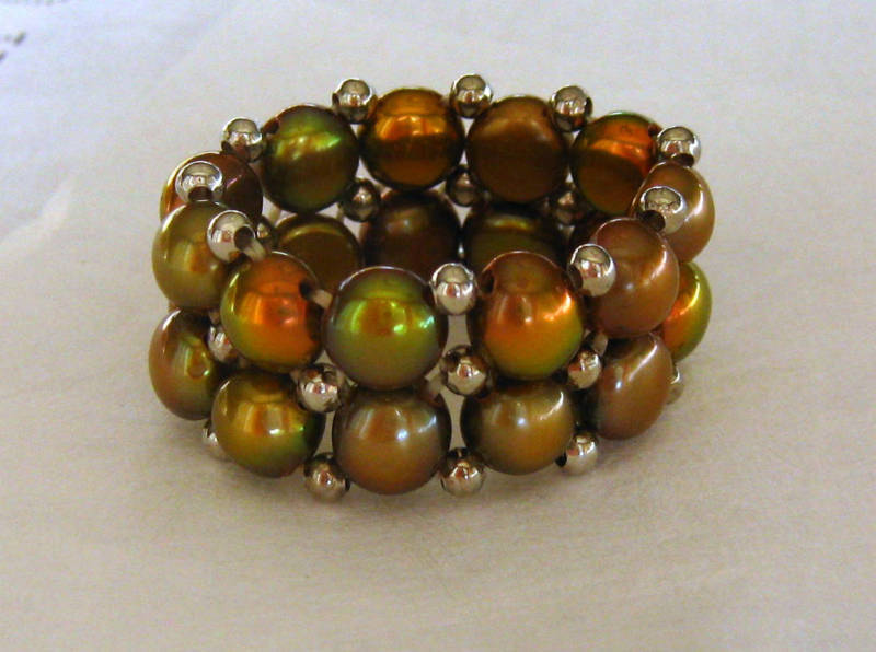 White, Brown, Black or Gray Two-strand Freshwater Pearl Stretch Ring
