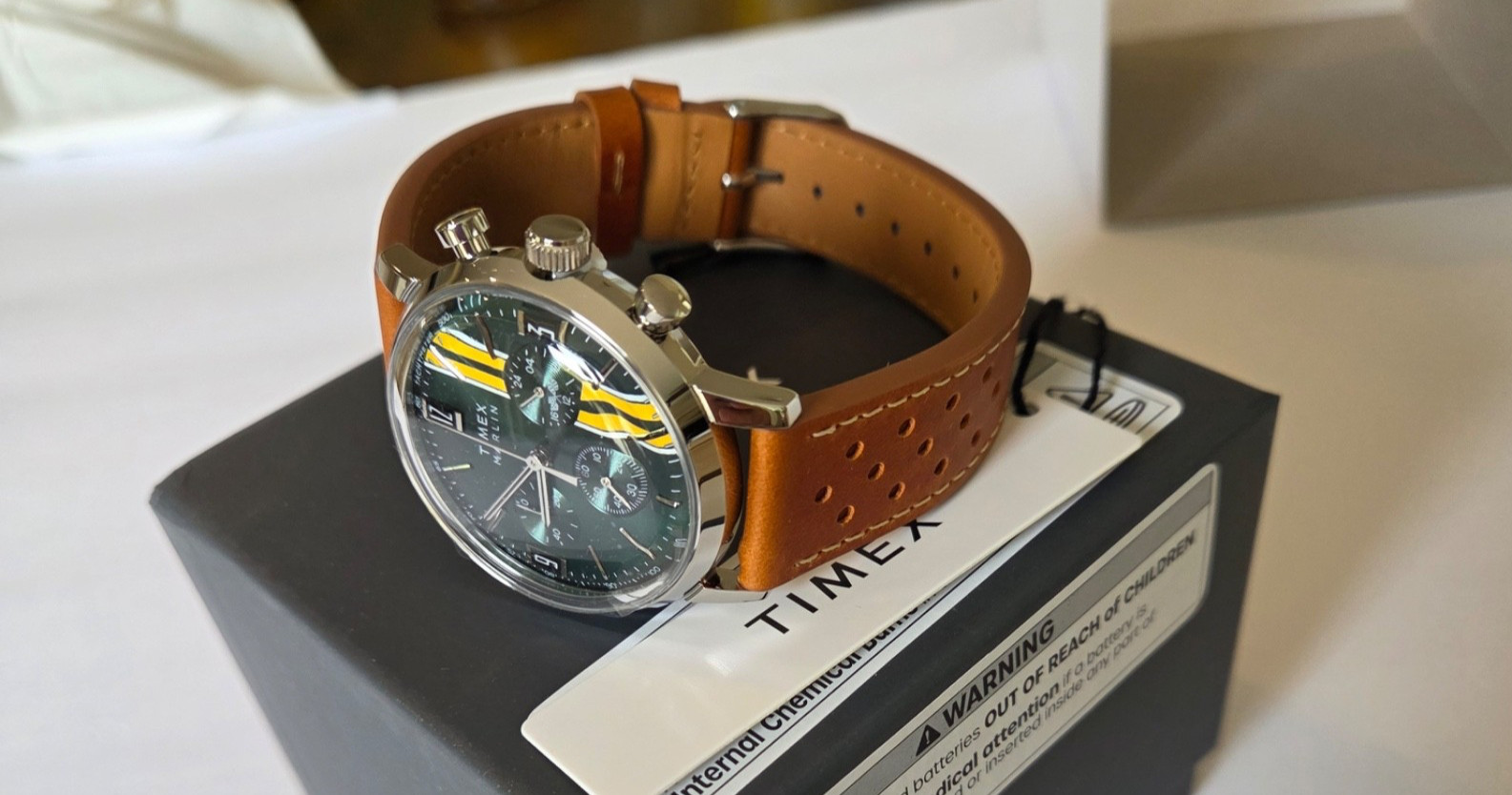 Timex Marlin Chronograph Green Dial Brown Leather Watch TW2W99100