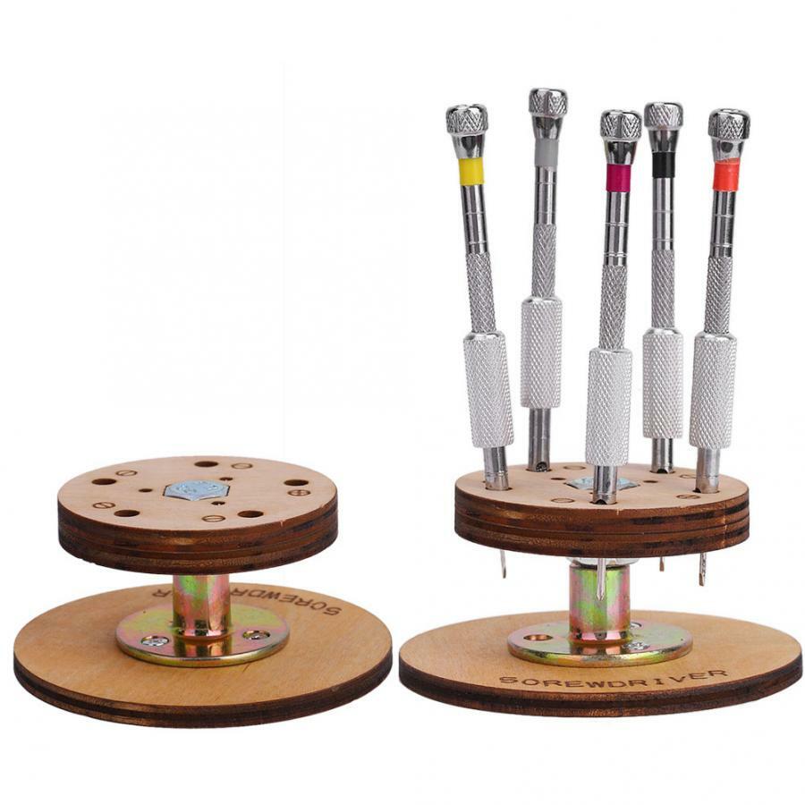 5pcs/set Steel Screwdrivers with Rotary Stand Base Jewelry Eyeglasses Watchmaker