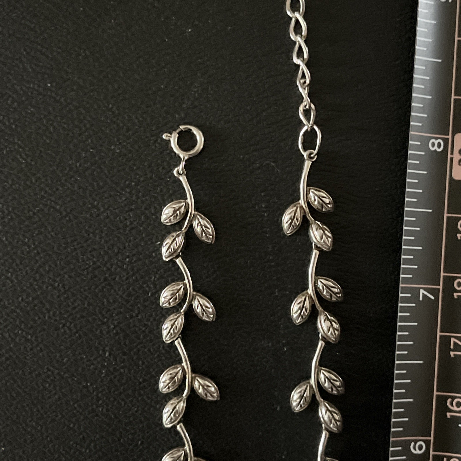 Sterling Silver Abstract Leaf & CZ Unique Necklace With 3” Adjustable Extender