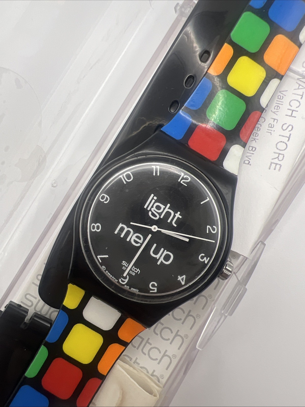 Vintage Swatch Gent LIGHT ME UP Touch Loomi GB908 2003 Cube Explosion Band READ