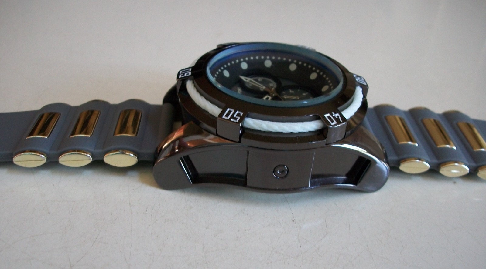 MEN’S TECNO SPORT HEMATITE, GRAY & GOLD SILICONE BAND HIP HOP FASHION WATCH