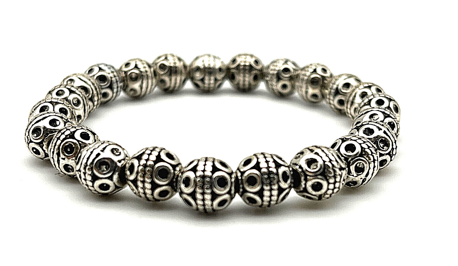 Tribal Stamped Handmade 8mm Tibetan Silver Beaded Bracelet