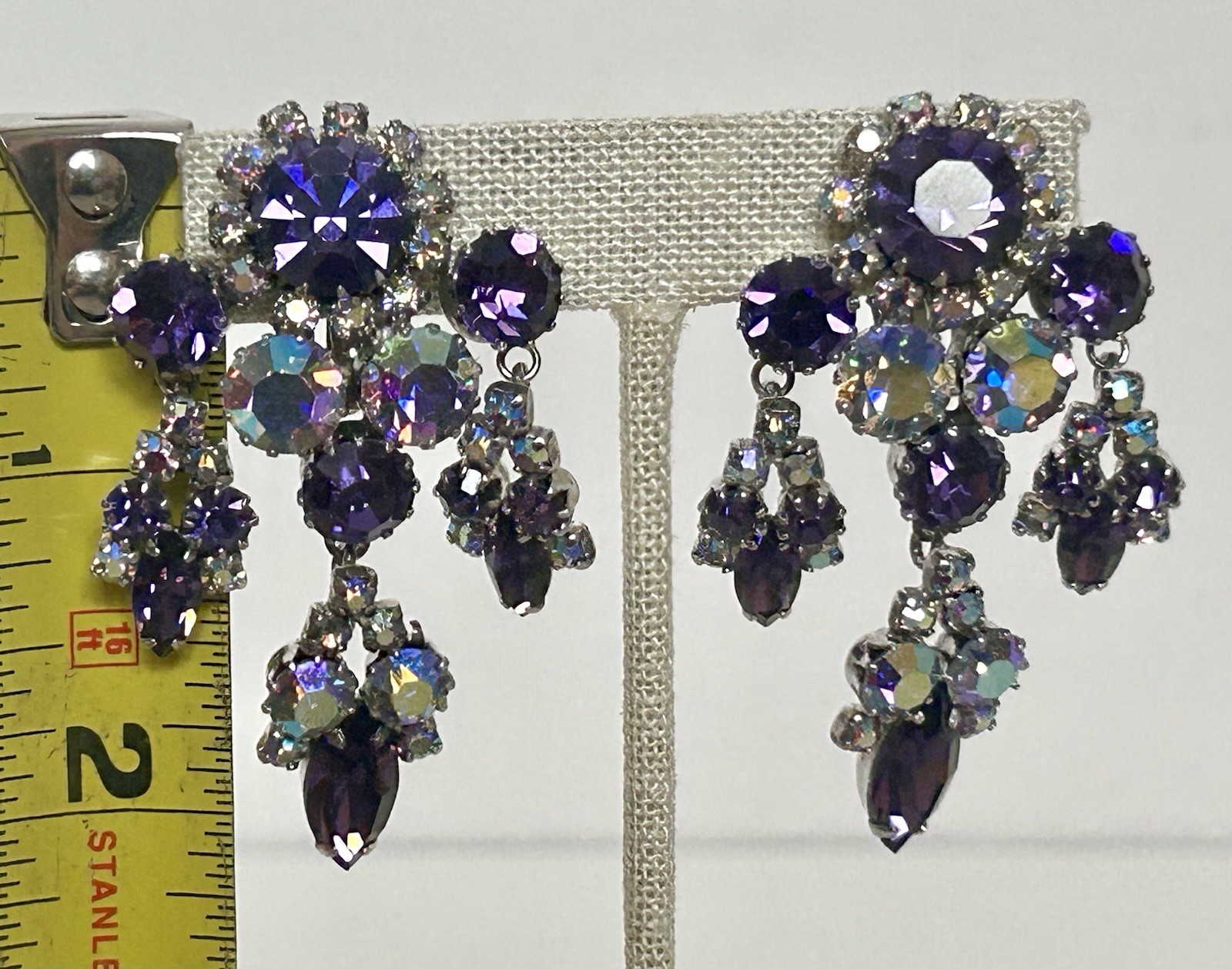 Signed Sherman Rhinestone Bracelet & Earrings Purple & AB Rhinestones