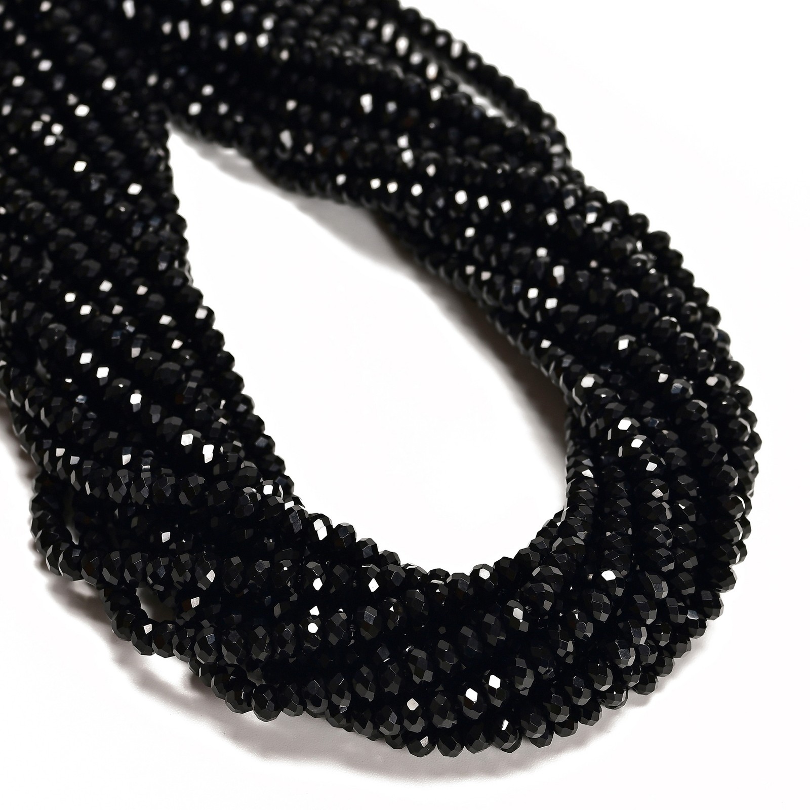 Black Onyx Faceted Rondelle Beads Size 3x4mm 15.5″ Strand