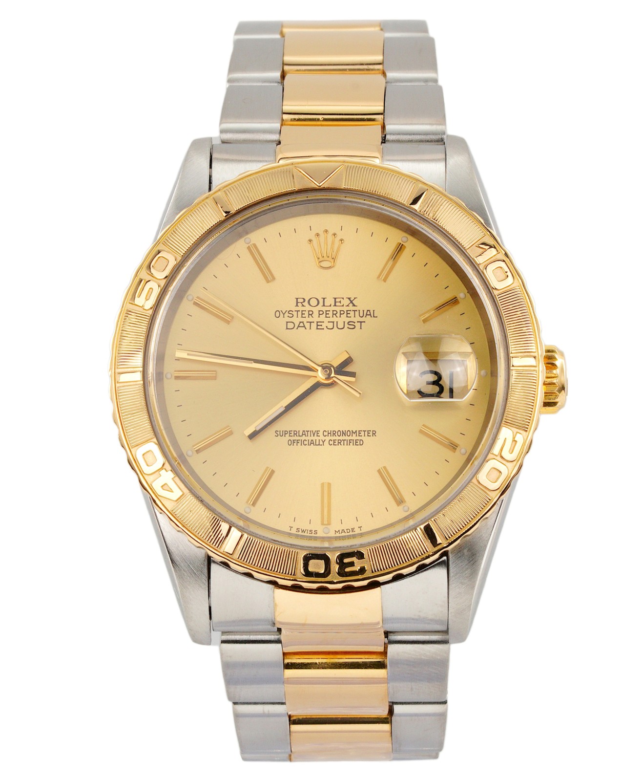 Rolex 2Tone 18K Gold/Stainless Datejust Turn-O-Graph Thunderbird Champagne 16263