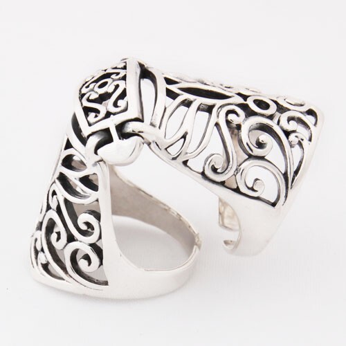 Full Finger Armour Floral Gothic Women 925 Sterling Silver Adjustable Ring