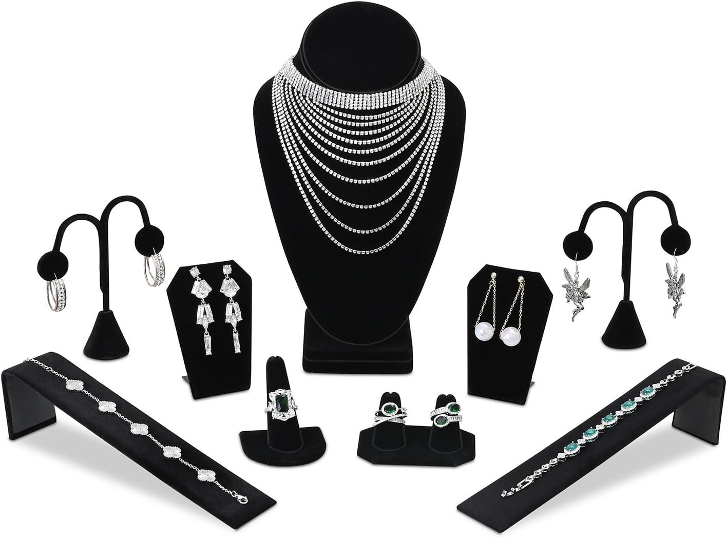 Multi-Functional Jewelry Display Set – 9 Pieces of Black Velvet Elegance