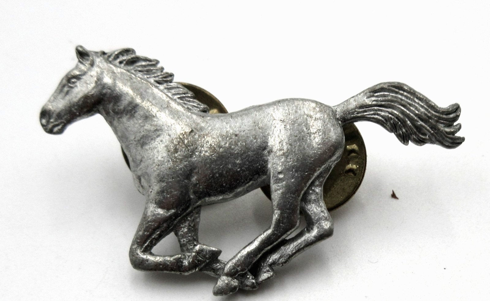 VTG SIGNED 1994 GG HARRIS FINE PEWTER 1990s HORSE tie tac lapel pin Silver tone