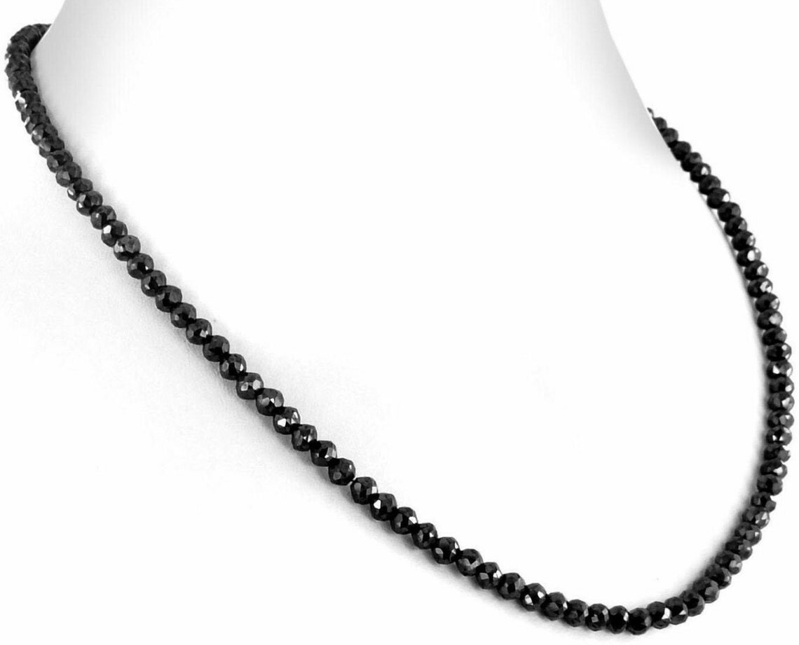 7 mm 24 Inches Black Diamond Necklace with Silver Clasp Earth Mined-Certified !