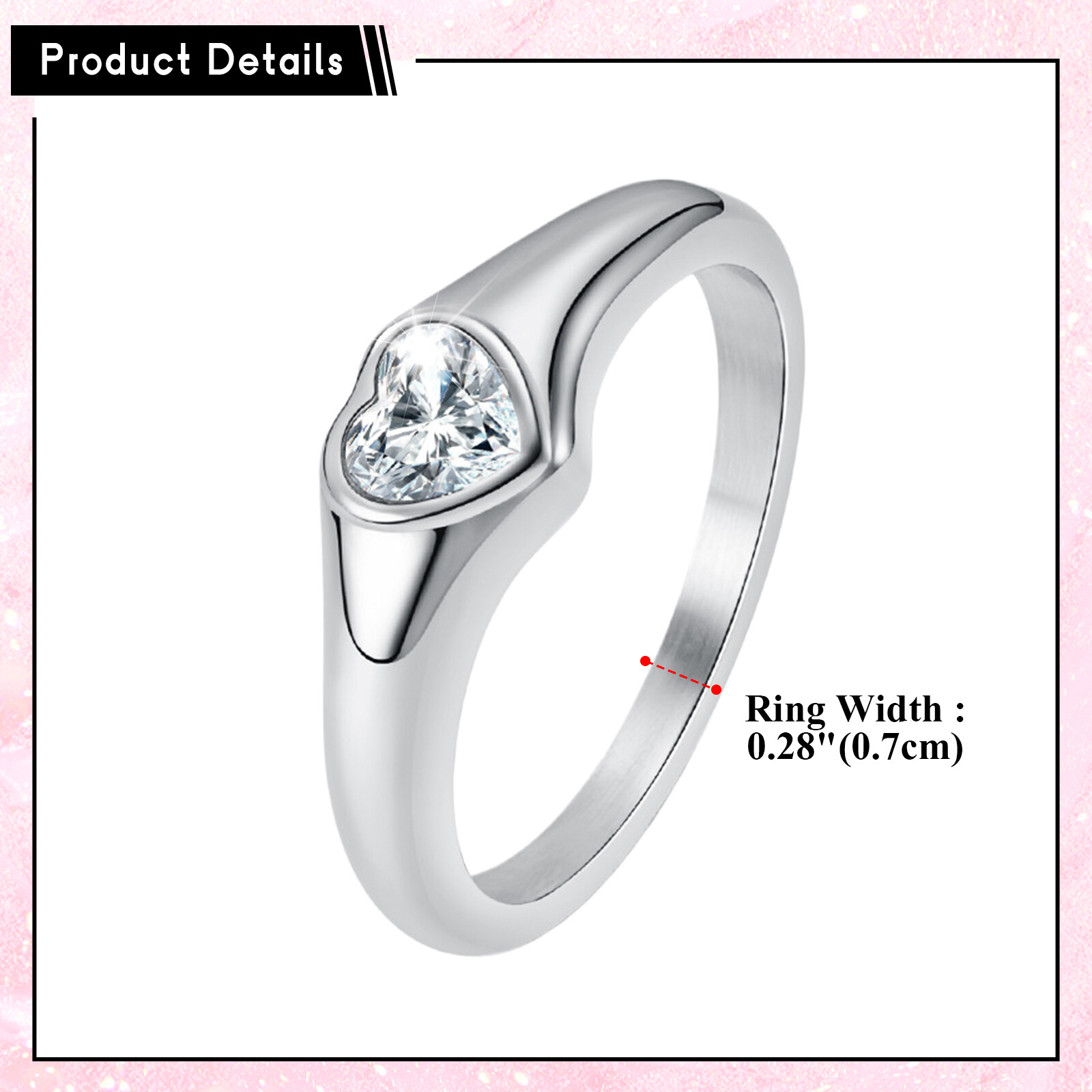 Women’s Love Heart Cubic Zirconia Wedding Ring Engagement Promise Band Size 6-10