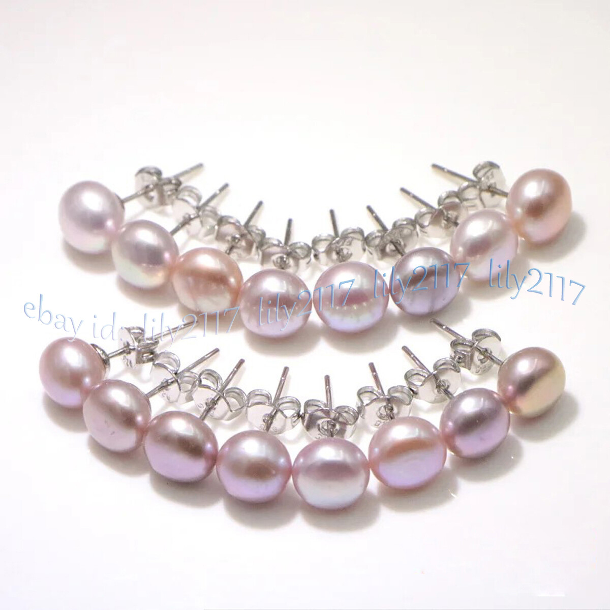 Wholesale 8 Pairs Natural Black White Pink Purple Freshwater Pearl Stud Earrings