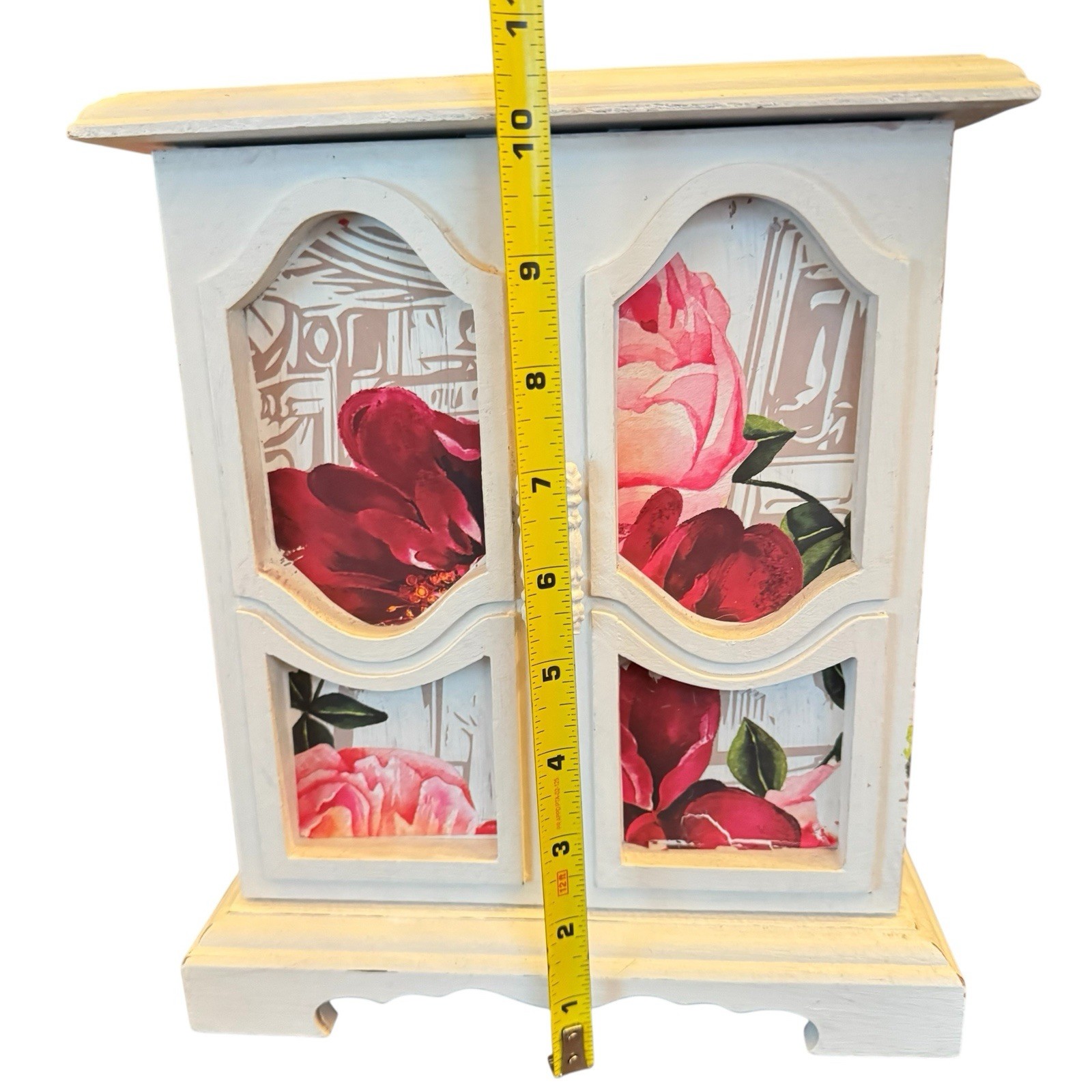 Vintage Musical Jewelry Box Wooden Hand Painted Floral Table Top Chest Organizer