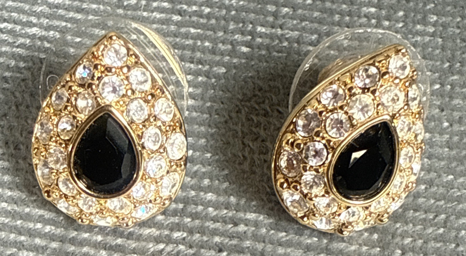 Swarovski Angelic Pear Pierced Earrings Jet Black Crystal Gold Tone Swan Logo