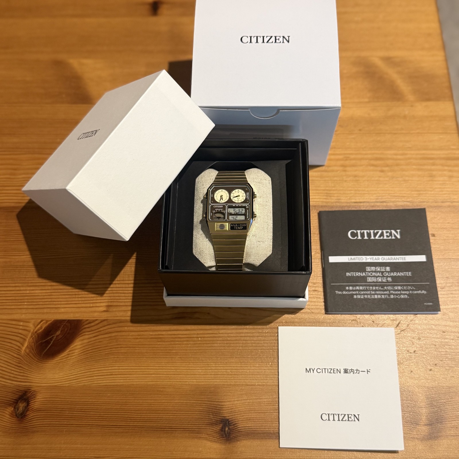 【CITIZEN】Record Label Ana-Digi Temp JG2103-72X Gold Quartz Watch Japan limited