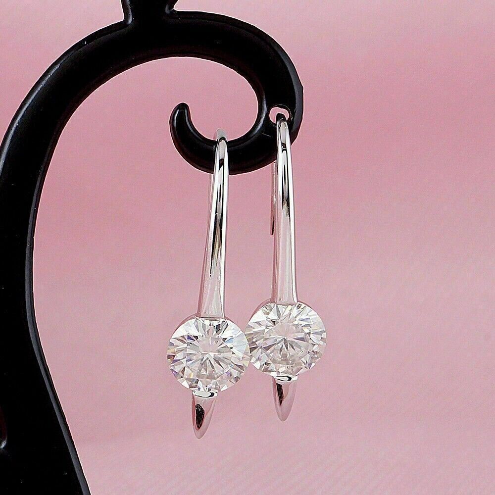 2Ct Round Cut Lab Created Diamond Women’s Dangle Earrings 14K White Gold Plated