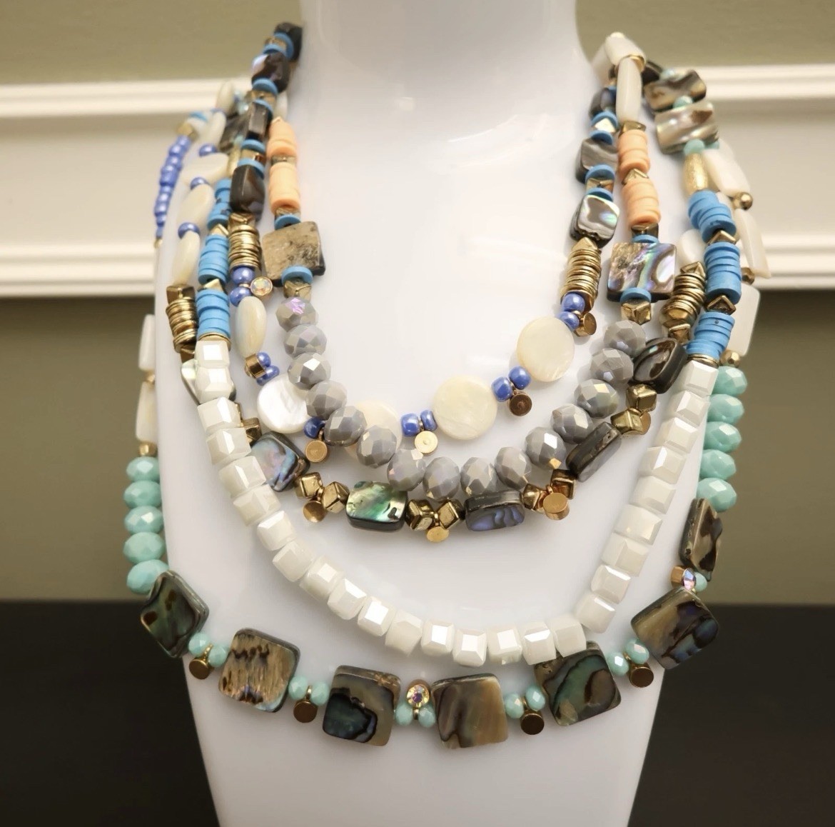 INC International Concepts necklace colorful beaded layers goldtone signed