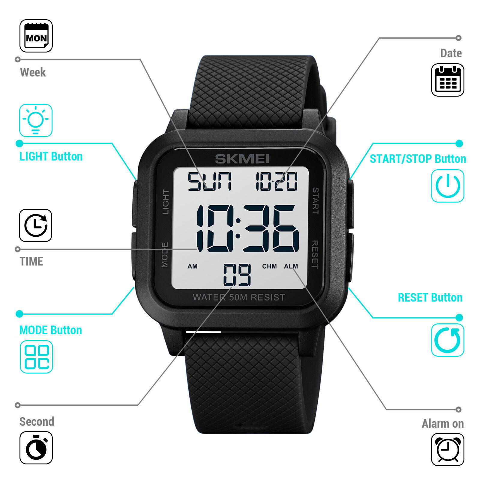 Waterproof Digital Sports Watch Military Tactical LED Backlight Wristwatch Men