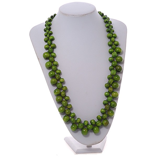 Long Lime Green Cluster Wood Beaded Necklace – 82cm Long