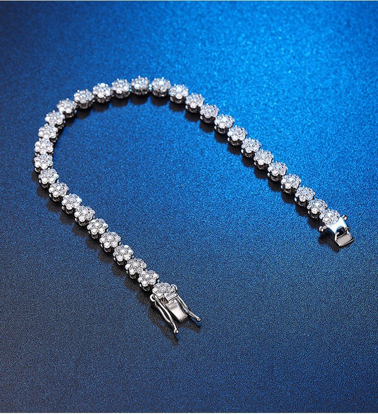 Elegant Moissanite Flower Tennis Chain Bracelet Women 925 Silver Passes Tester