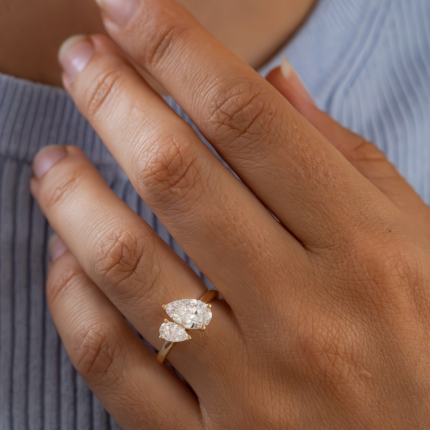 4CT Pear Cut Moissanite Gold Engagement Ring Size 6 7 8 9