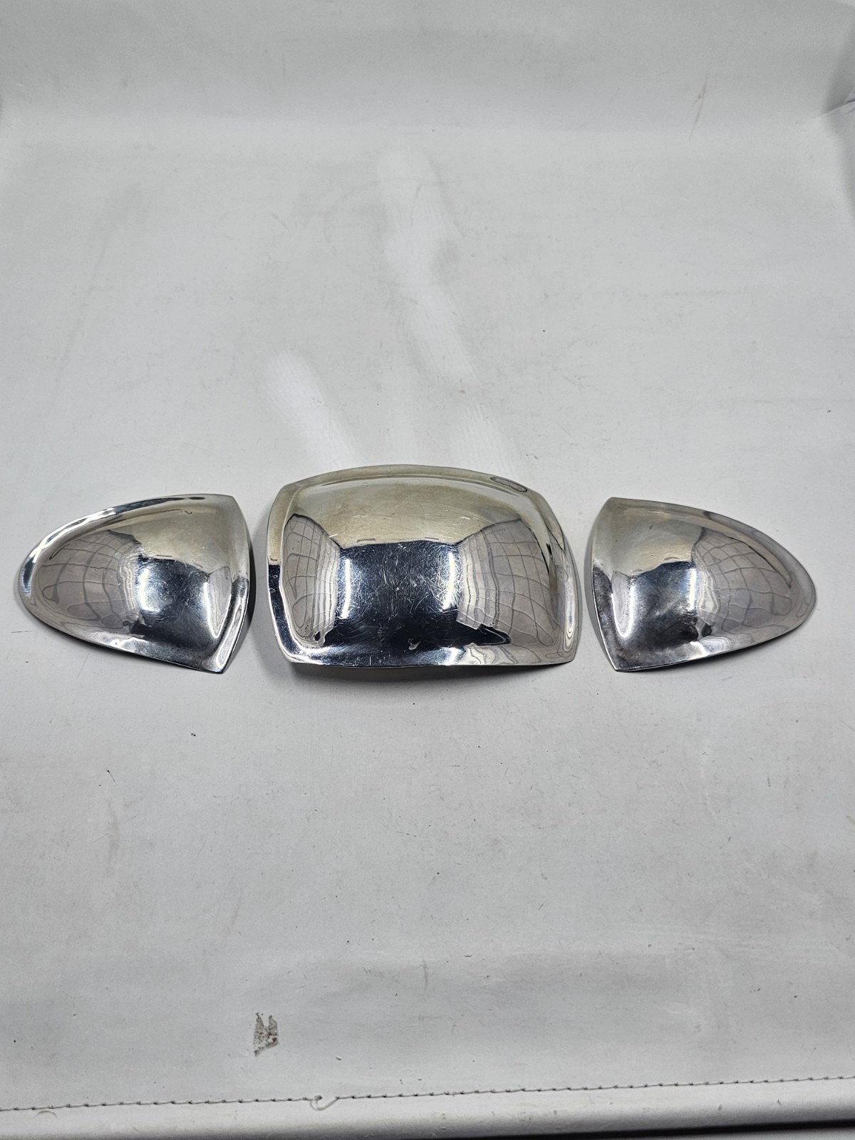Audrey Schenk Signed Modernist Pewter Ashtray Set 3pc MCM