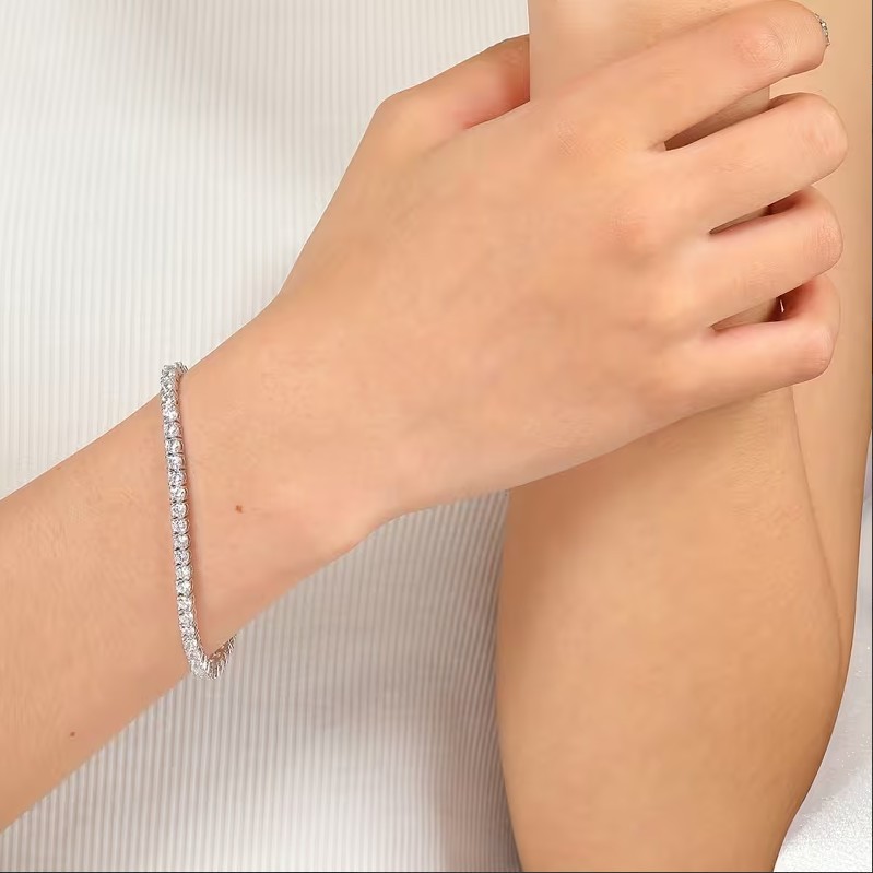 Women’s Tennis Bracelet Christmas Gift Lab Grown Diamond 14K Solid White Gold