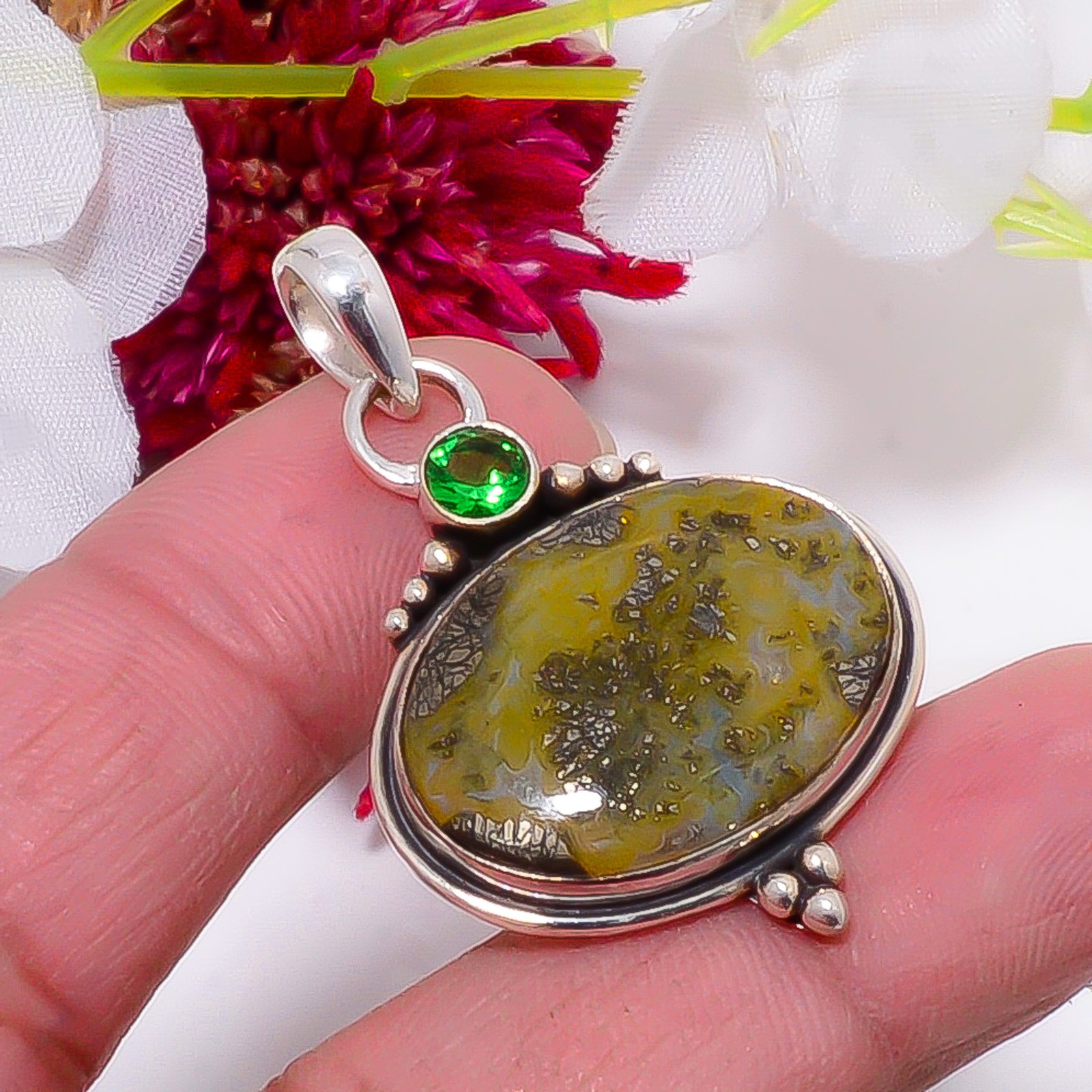 Marcasite – Callahan Mine & Peridot 925 Sterling Silver Pendant 1.72″ sku15
